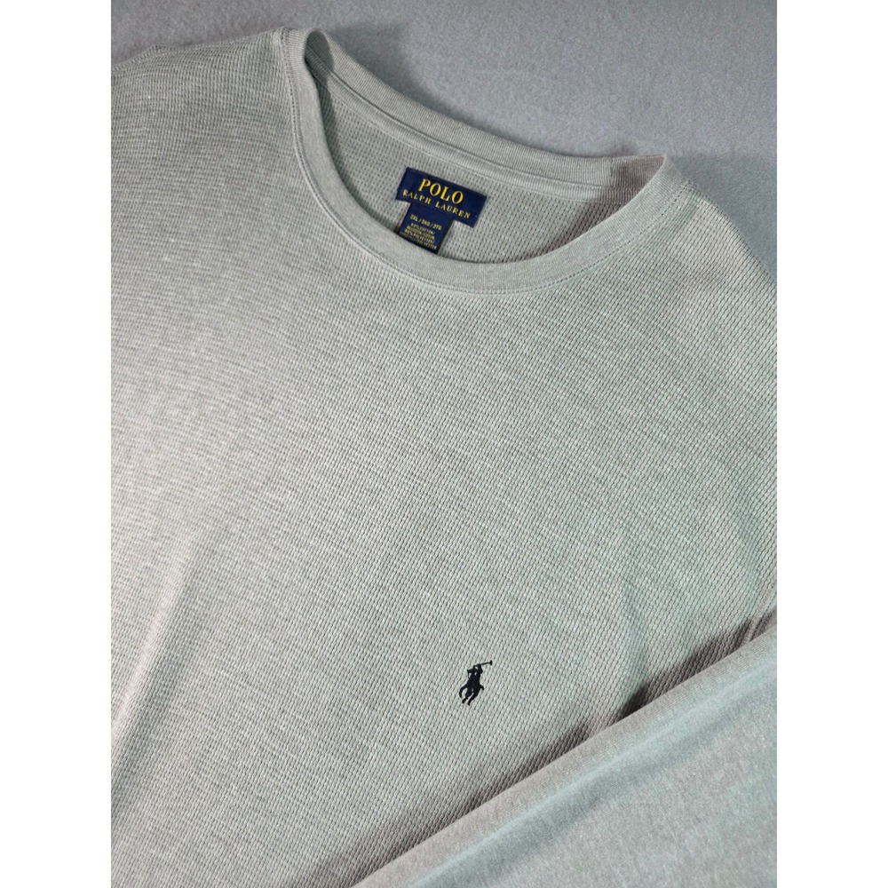 Polo Ralph Lauren Mens 3XL Grey Waffle Knit Thermal Long Sleeve Shirt Pony Logo